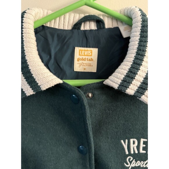 Levi’s Gold Tab Shrunken Varsity Jacket Women’s‎ Size M Wool Cropped Green Warm - Picture 2 of 11